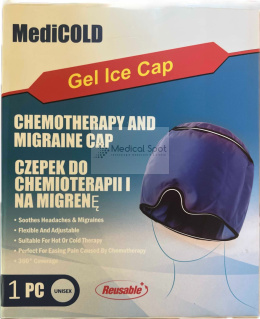 Czepek chłodzący do chemioterapii i na migrenę, żelowa terapia zimnem/ciepłem. MediCOLD.