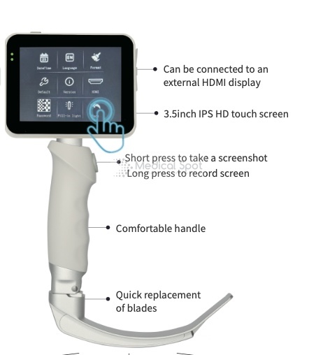 Wideolaryngoskop medyczny z rejestracją obrazu HD i ekranem dotykowym.KT-LD KONTED.